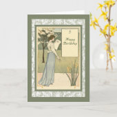 Carte d'anniversaire vintage avec élégante dame (Fleur jaune)