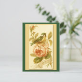 Carte D'Anniversaire vintage Avec Oiseau Et Rose (Debout devant)