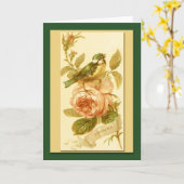 Carte D'Anniversaire vintage Avec Oiseau Et Rose (Fleur jaune)