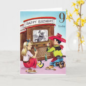 Carte d'anniversaire vintage Cowboy Neuf Ans (Fleur jaune)