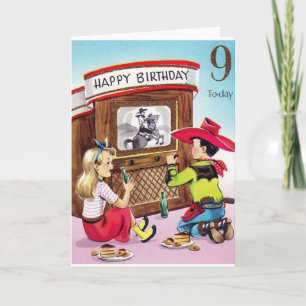 Carte d'anniversaire vintage Cowboy Neuf Ans