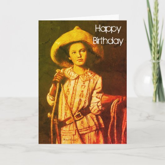 Carte d'anniversaire vintage Cowgirl (Devant)