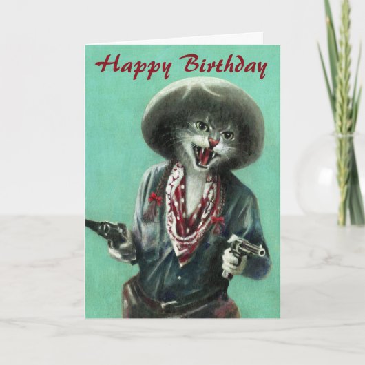 Carte d'anniversaire vintage Cowgirl Kitten (Devant)