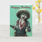 Carte d'anniversaire vintage Cowgirl Kitten (Fleur jaune)