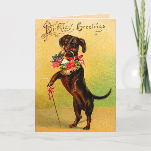 Carte d'anniversaire vintage Dachshund (Devant)