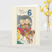 Carte d'anniversaire vintage de 6 ans (Fleur jaune)