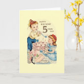 Carte d'anniversaire vintage de cinq ans (Fleur jaune)