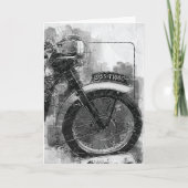 Carte d'anniversaire vintage de moto noir et blanc (Devant)