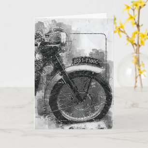 Carte d'anniversaire vintage de moto noir et blanc