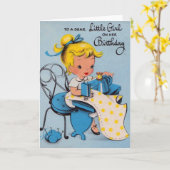Carte d'anniversaire vintage de petite fille (Fleur jaune)