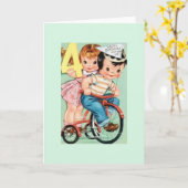 Carte d'anniversaire vintage de quatre ans (Fleur jaune)