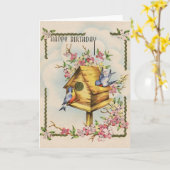Carte d'anniversaire vintage de volière (Fleur jaune)