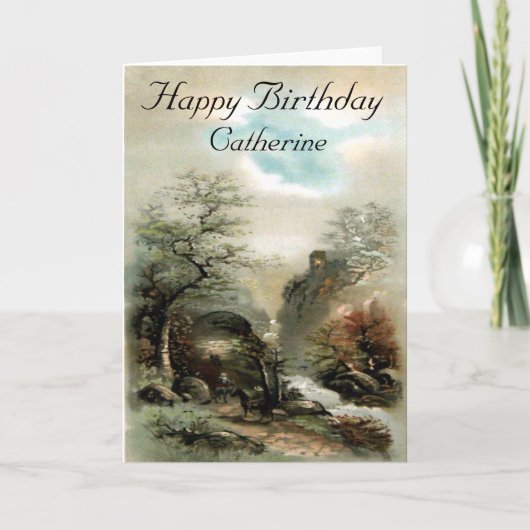 Carte d'anniversaire vintage du paysage (Devant)