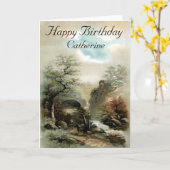 Carte d'anniversaire vintage du paysage (Fleur jaune)