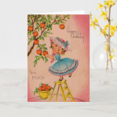 Carte d'anniversaire vintage fille de pêche (Fleur jaune)