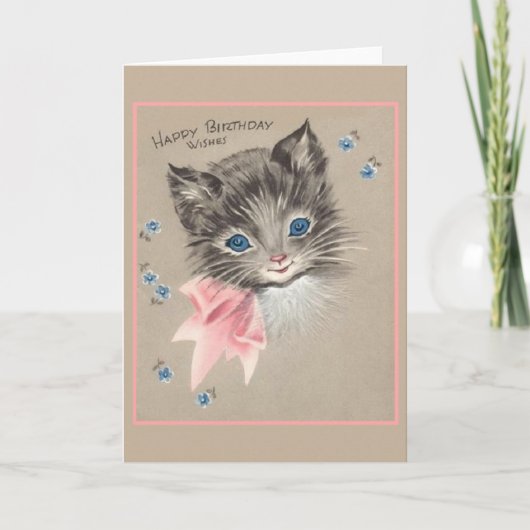 Carte d'anniversaire vintage Grey Kitten (Devant)