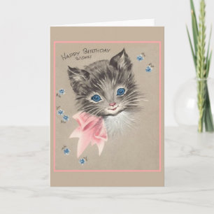 Carte d'anniversaire vintage Grey Kitten