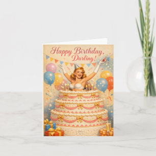 Carte d'anniversaire vintage pin-up, Glamour rétro