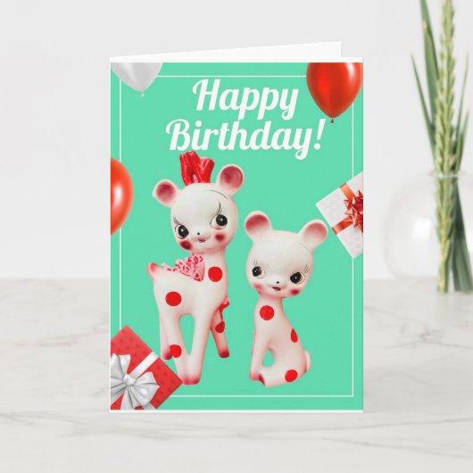 Carte d'anniversaire vintage Polka Dot Deer Kitsch (Devant)