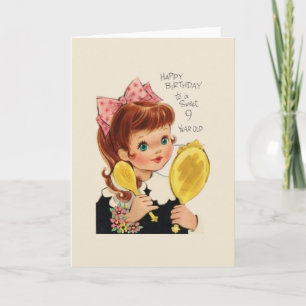 Carte d'anniversaire vintage pour fille de 9 ans