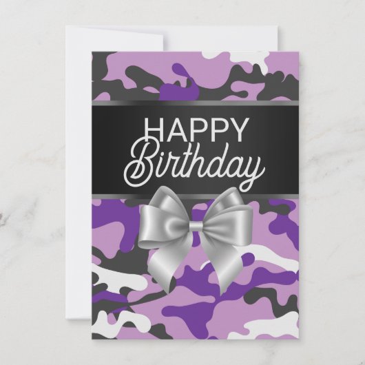 Carte d'anniversaire Violet Camo & Bow (Devant)