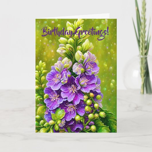 Carte d'anniversaire violet Delphinium Flower Art (Devant)