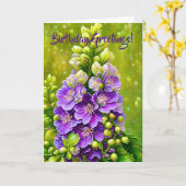 Carte d'anniversaire violet Delphinium Flower Art (Fleur jaune)