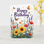 Carte d'anniversaire Violet Script (Fleur jaune)