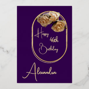 Carte d'anniversaire violette et or personnalisée