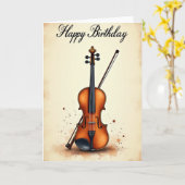 Carte d'anniversaire violon mélodique (Fleur jaune)