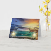 CARTE D'ANNIVERSAIRE VOITURE CLASSIQUE, CLASSIQUE  (Fleur jaune)