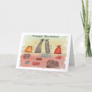 Carte d'anniversaire Watercolor Alley Cats