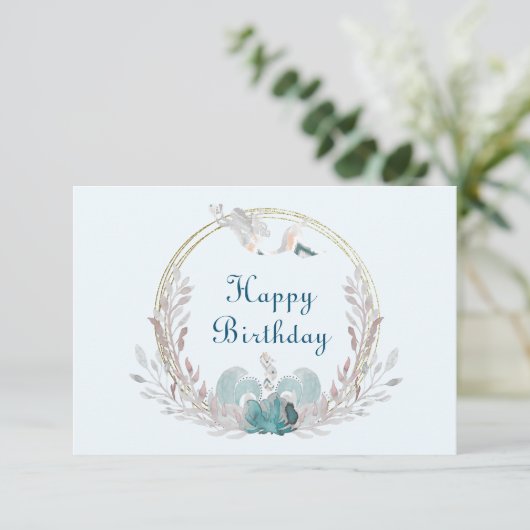 Carte d'anniversaire Watercolor Mermaid & Wreath (Debout devant)
