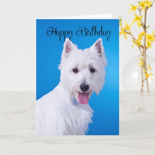 Carte d'anniversaire Westie (Fleur jaune)