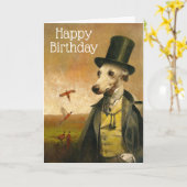 Carte d'anniversaire Whippet vintage (Fleur jaune)