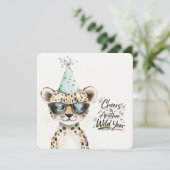 Carte d'anniversaire Wild One avec un léopard mign (Debout devant)
