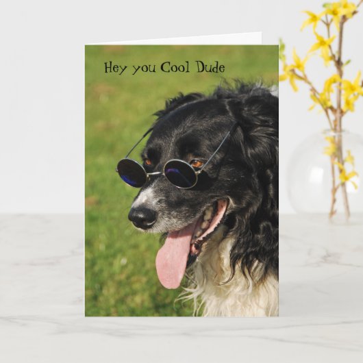 Carte d'anniversaire Yappy de border collie (Fleur jaune)