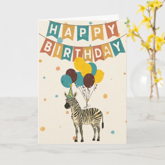 Carte d'anniversaire Zebra - Design animal mignon (Fleur jaune)