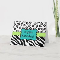 Carte d'anniversaire Zebra & Leopard noir & blanc