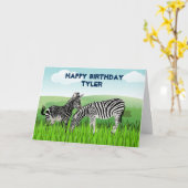 Carte d'anniversaire Zebra Zoo Animals pour garçon (Fleur jaune)