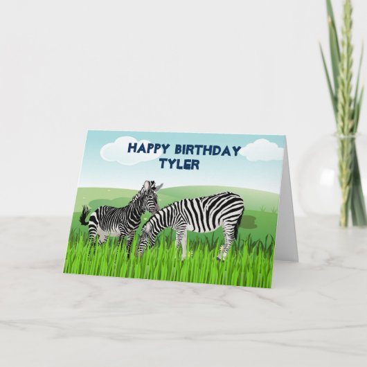 Carte d'anniversaire Zebra Zoo Animals pour garçon (Devant)