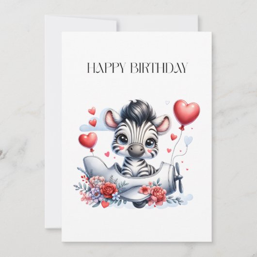 Carte d'anniversaire Zèbre Avion (Devant)