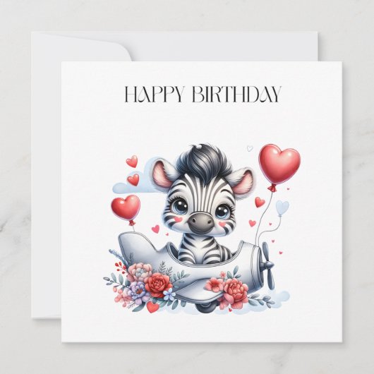 Carte d'anniversaire Zèbre Avion (Devant)