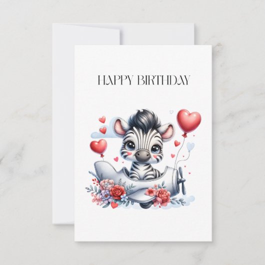 Carte d'anniversaire Zèbre Avion (Devant)