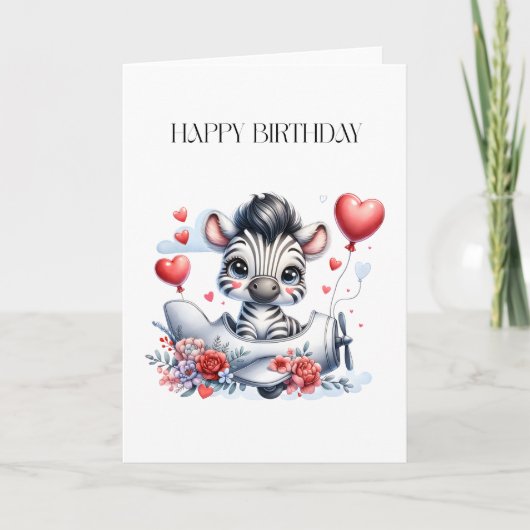 Carte d'anniversaire Zèbre Avion (Devant)