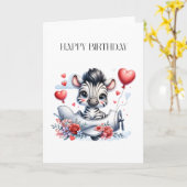 Carte d'anniversaire Zèbre Avion (Fleur jaune)