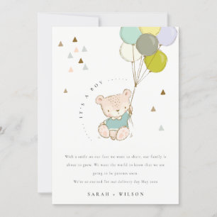 Carte d'annonce bébé ballon ours aquatique mignon