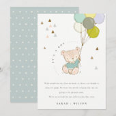 Carte d'annonce bébé ours en ballon Aqua Mignon (Devant / Derrière)