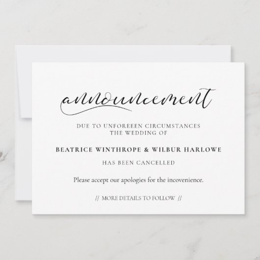 Carte d'annonce d'annulation de mariage élégante (Devant)