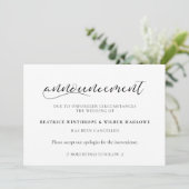 Carte d'annonce d'annulation de mariage élégante (Debout devant)